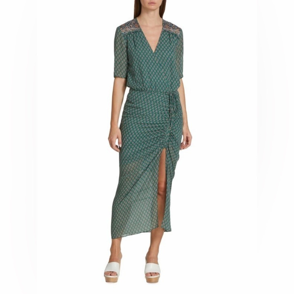 Veronica Beard Teal Printed Wrap Maxi Dress